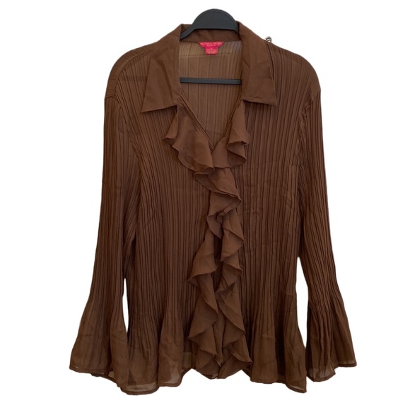 🖤♥️🤍 Sunny Leigh Macy’s Lightweight Crinkly Ruffles Buttons Feminine Romantic - Picture 12 of 13